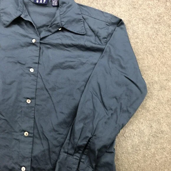 Vintage Gap Shirt Womens Large Blue Solid Cotton Long Sleeve Button Up Woven - Picture 3 of 10